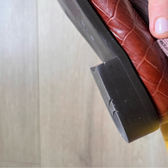 Maroon sock Penny Loafers alligator style leather chunky heel classic slip on - Picture 11 of 16